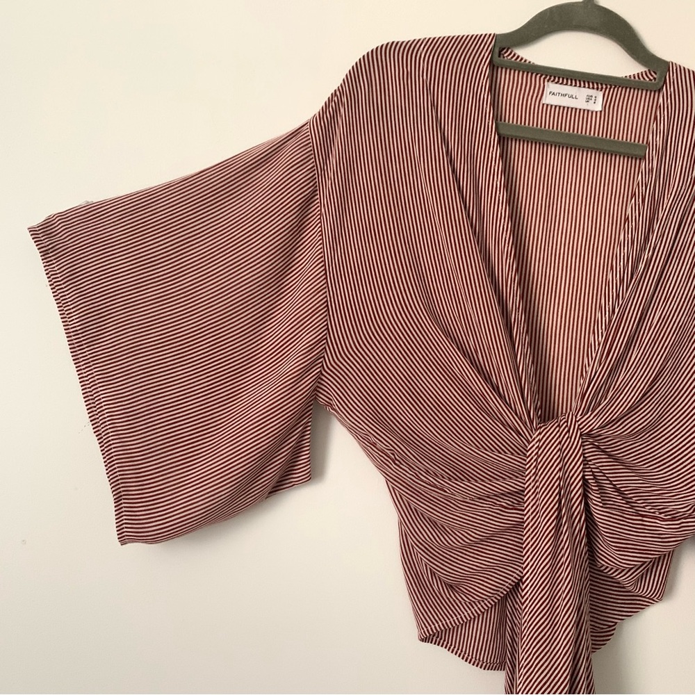 Faithfull The Brand Striped Red & White Kimono Top Size 4
